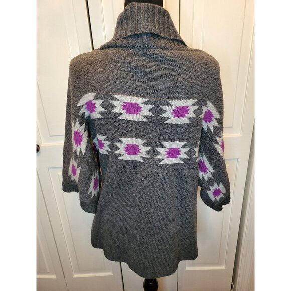 2000's Gray & Purple Aztec Print Open Cardigan Forever 21 XL Retro Boho Western - Picture 2 of 8